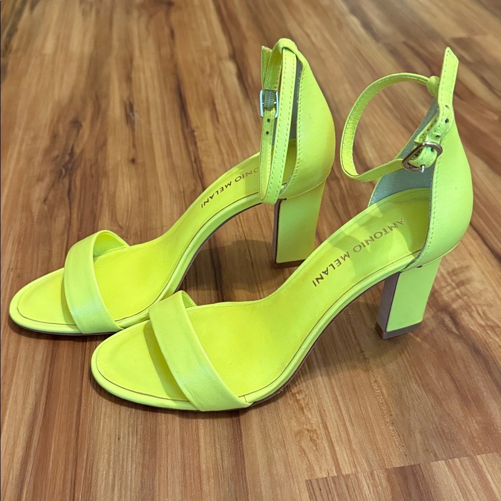 ANTONIO MELANI Neon Yellow Block Heel Sandals